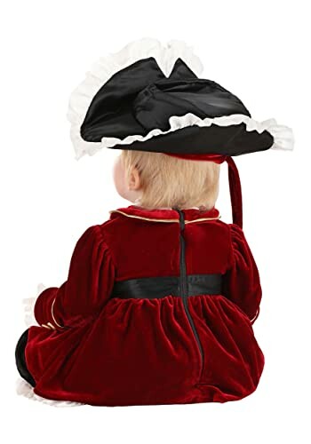 Baby in red pirate costume with hat, back view