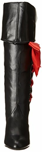 Black leather knee-high boot with red bow accent