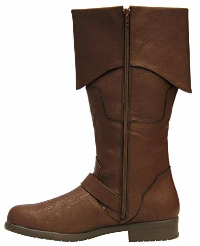 Brown leather boot with side zipper and strap