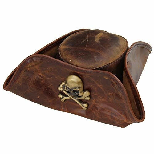 Brown leather pirate hat with skull emblem