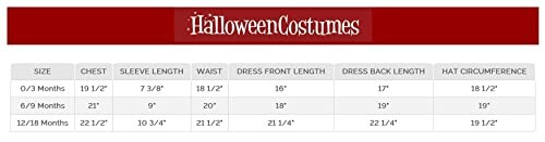 Halloween costumes size chart for infants.