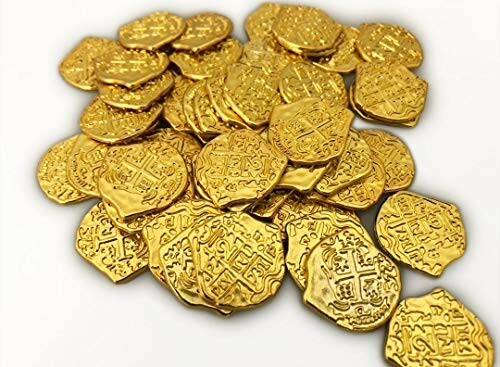 A pile of gold coins with intricate designs