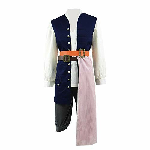 Pirate costume with vest, belt, and sash.