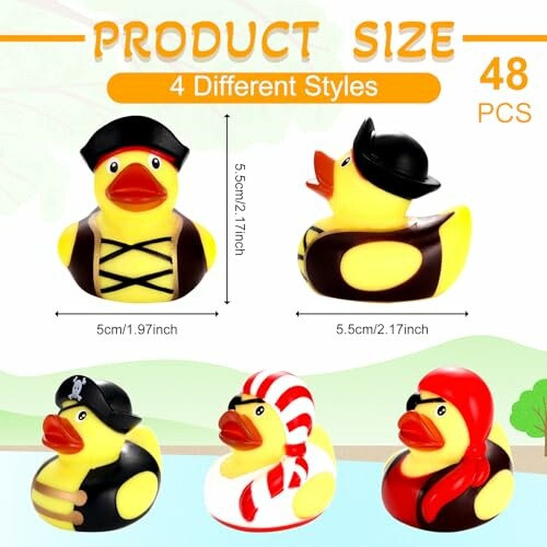 Four pirate-themed rubber ducks in different styles.