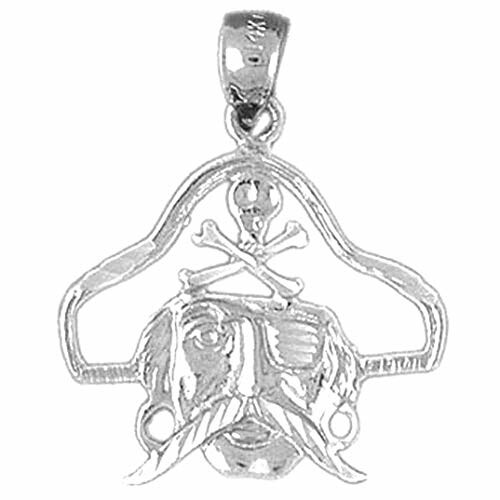 Silver pirate-themed pendant with hat and crossbones design.